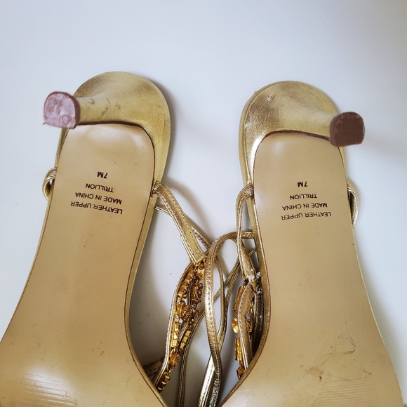 Gold Leather & Rhinestone lace up heel sandles - Picture 2 of 16